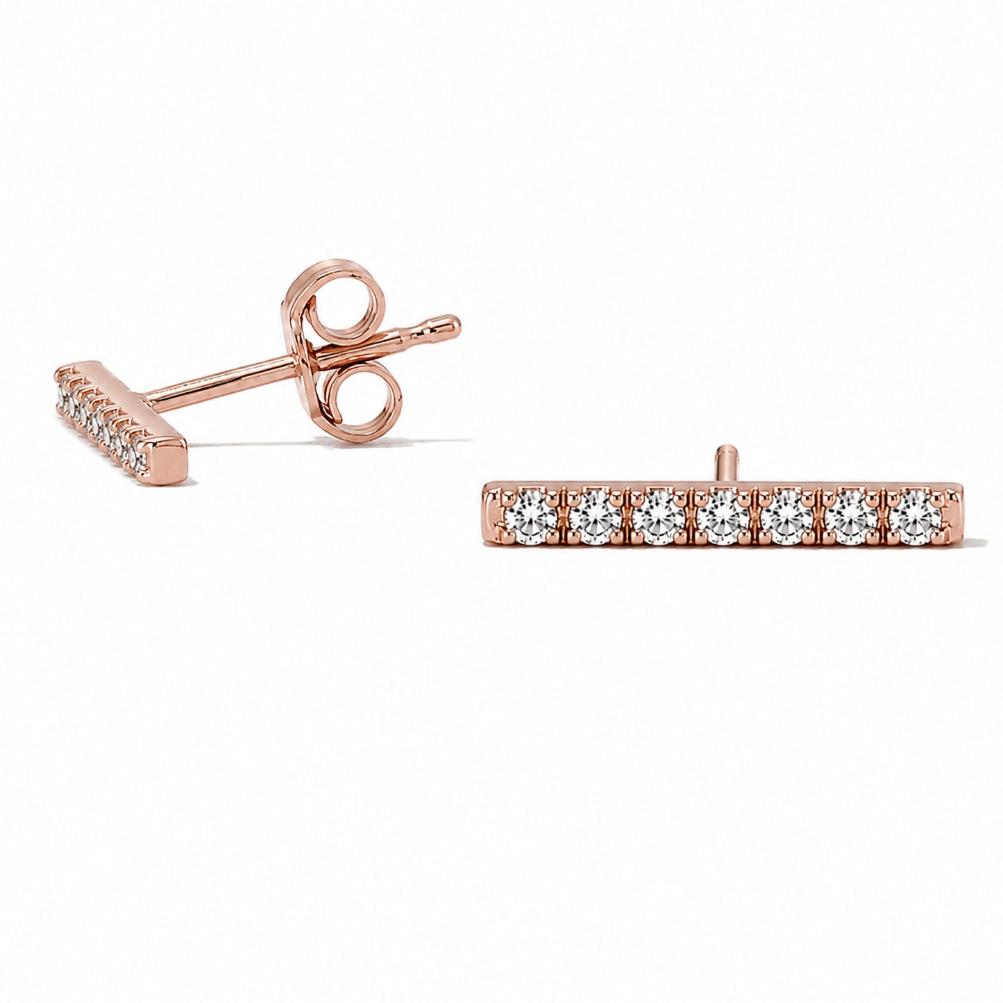 14K Gold Large Pavé Diamond Bar Stud Earrings