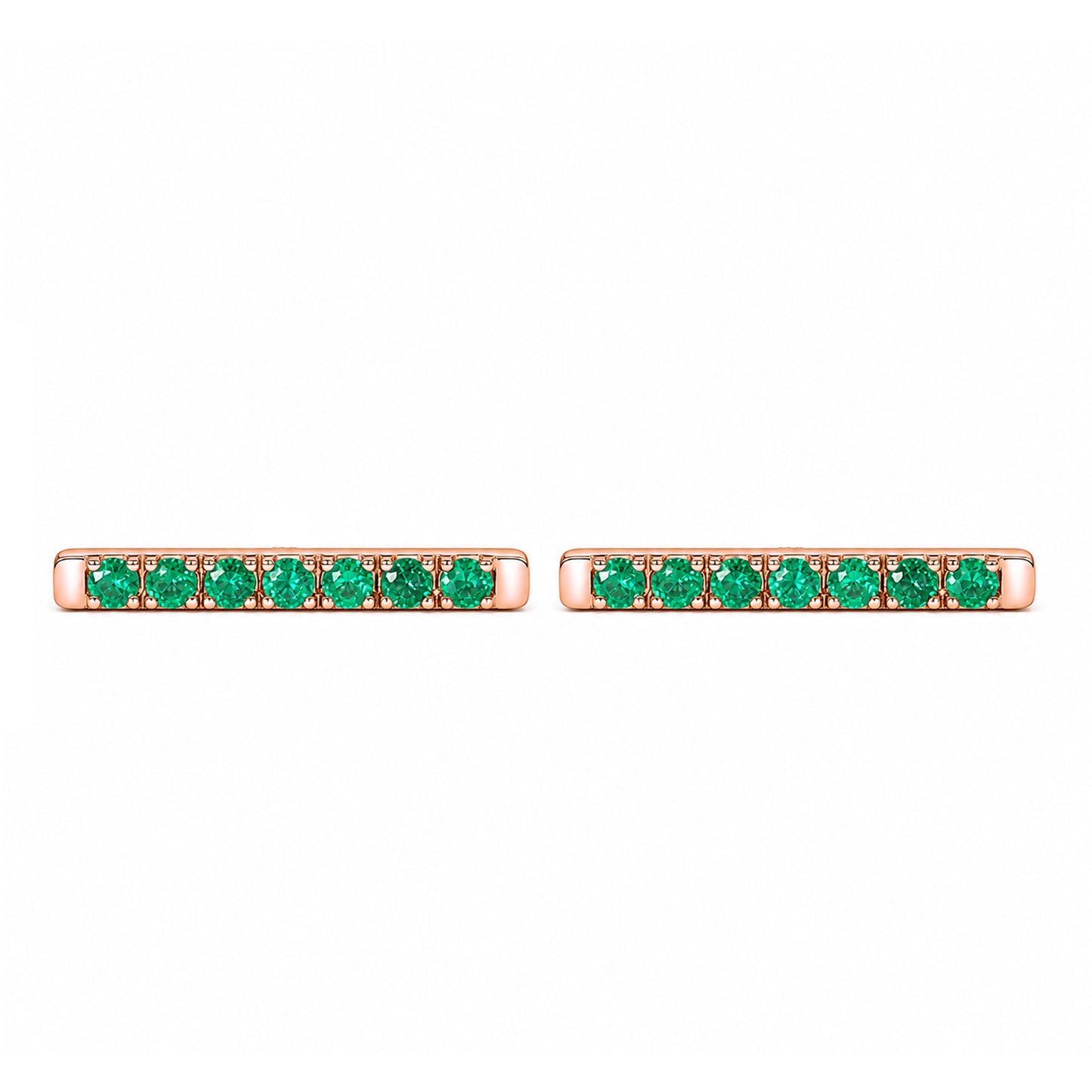 14K Gold Large Pavé Emerald Bar Stud Earrings
