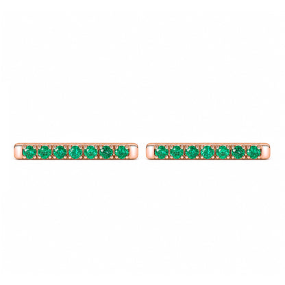 14K Gold Large Pavé Emerald Bar Stud Earrings