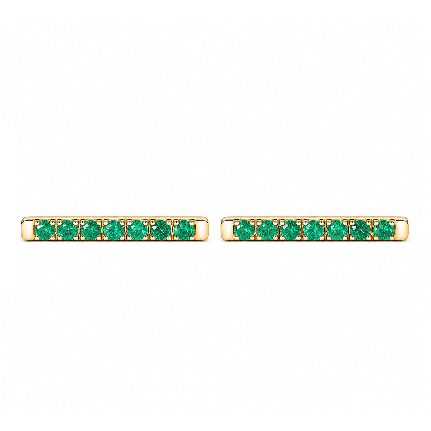 14K Gold Large Pavé Emerald Bar Stud Earrings