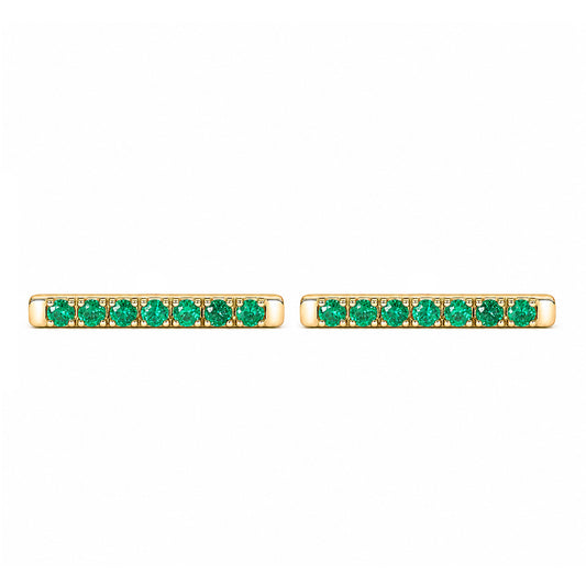 14K Gold Large Pavé Emerald Bar Stud Earrings