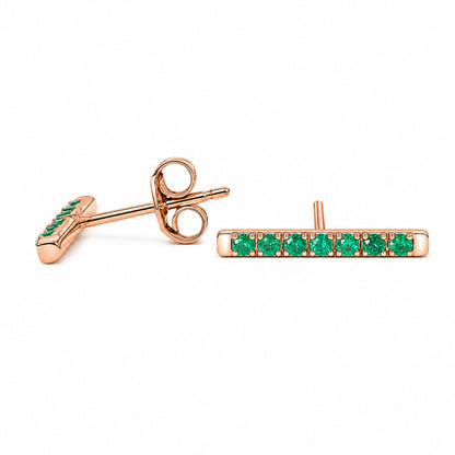 14K Gold Large Pavé Emerald Bar Stud Earrings