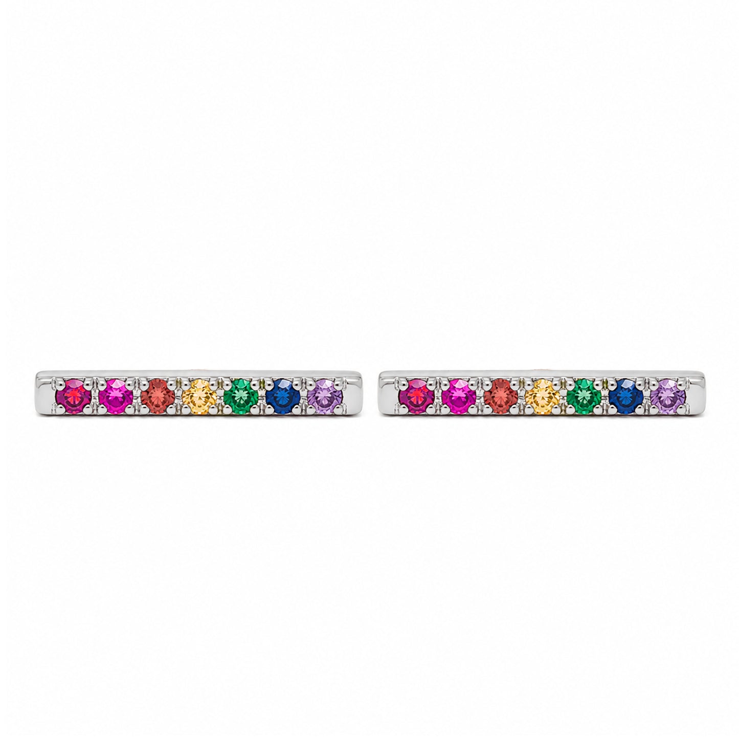 14K Gold Large Pavé Rainbow Gemstone Bar Stud Earrings