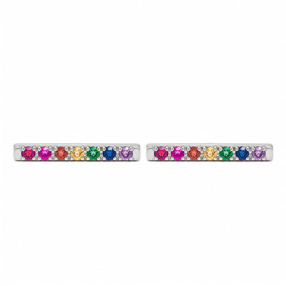 14K Gold Large Pavé Rainbow Gemstone Bar Stud Earrings