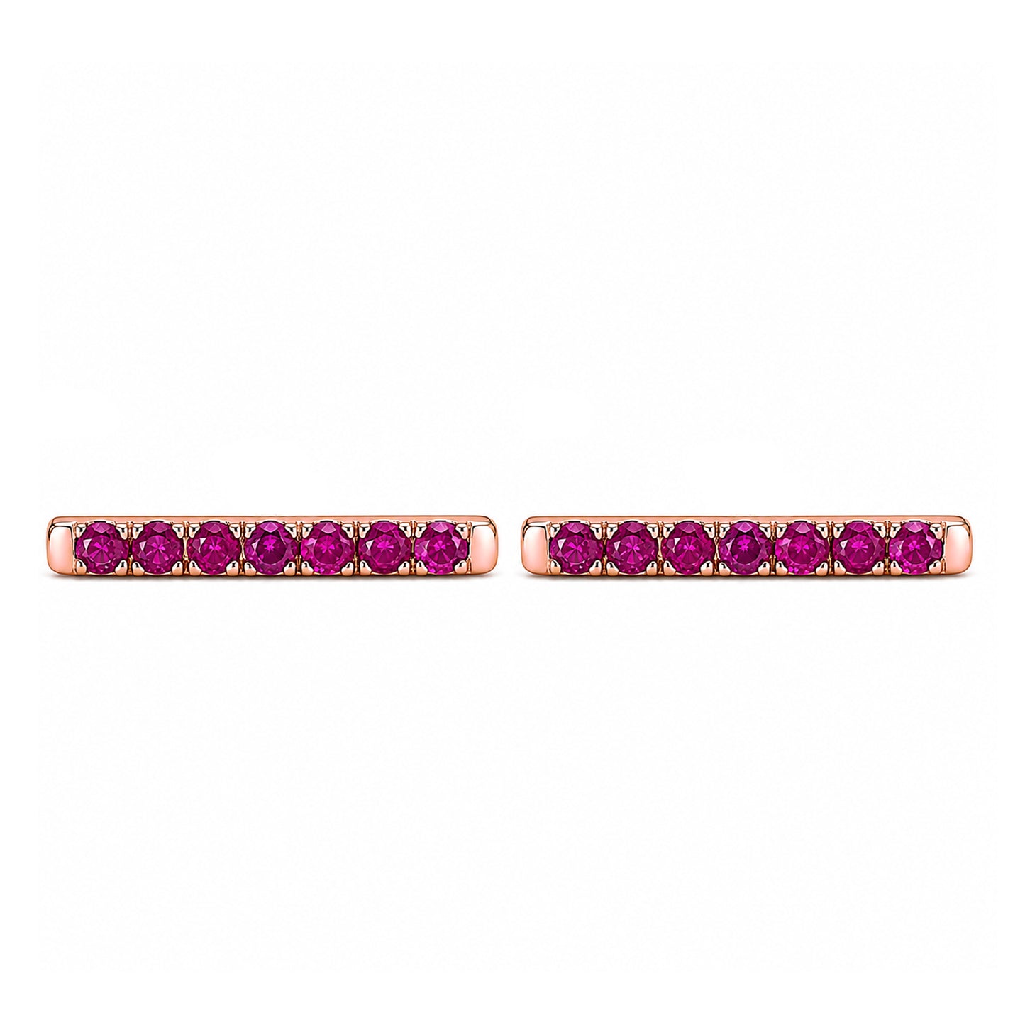 14K Gold Large Pavé Ruby Bar Stud Earrings