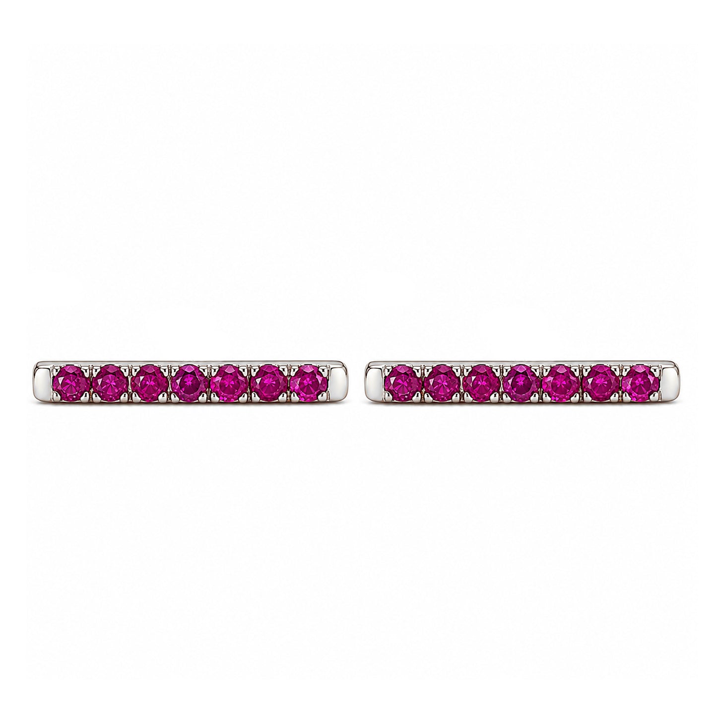 14K Gold Large Pavé Ruby Bar Stud Earrings