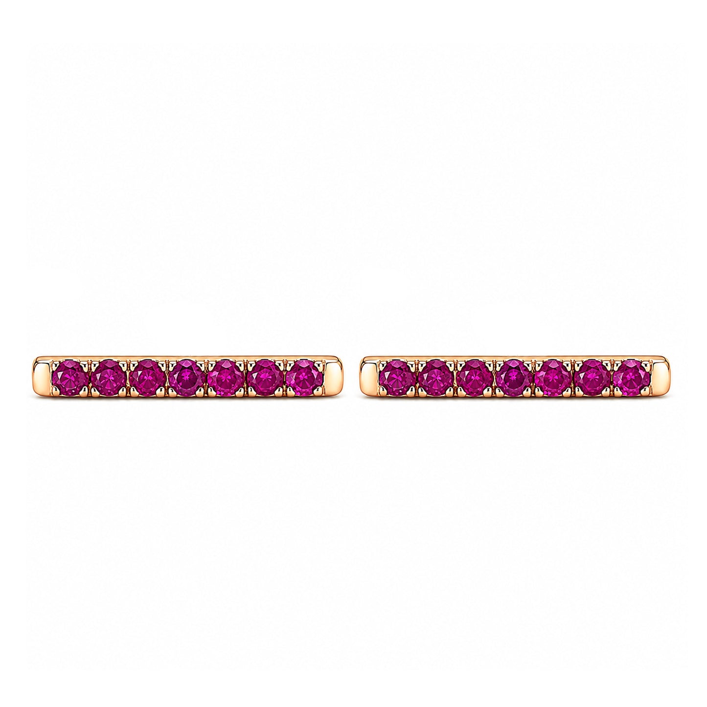 14K Gold Large Pavé Ruby Bar Stud Earrings