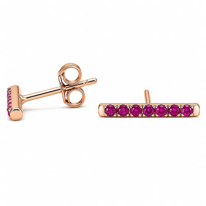 14K Gold Large Pavé Ruby Bar Stud Earrings