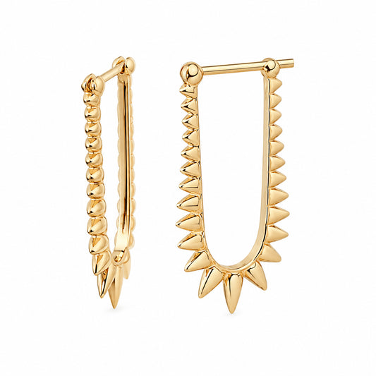 Spike Collection: 14K Gold Spike Huggie Hoop Earrings, Large Size