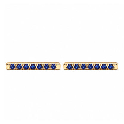14K Gold Large Pavé Sapphire Bar Stud Earrings
