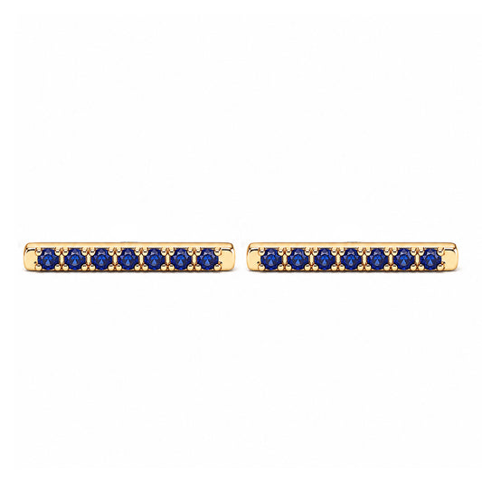 14K Gold Large Pavé Sapphire Bar Stud Earrings