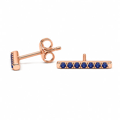 14K Gold Large Pavé Sapphire Bar Stud Earrings