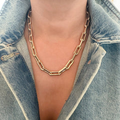 14K Gold Thick Oval Bone Link Chain Necklace