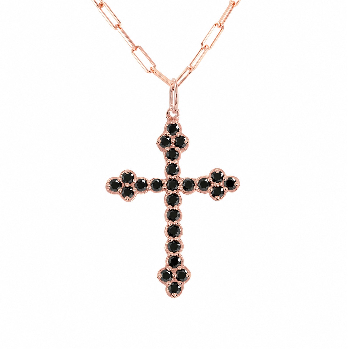 14K Gold Black Diamond Gothic Trinity Cross Charm Necklace ~ Large Size