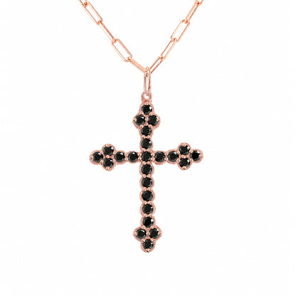 14K Gold Black Diamond Gothic Trinity Cross Charm Necklace ~ Large Size