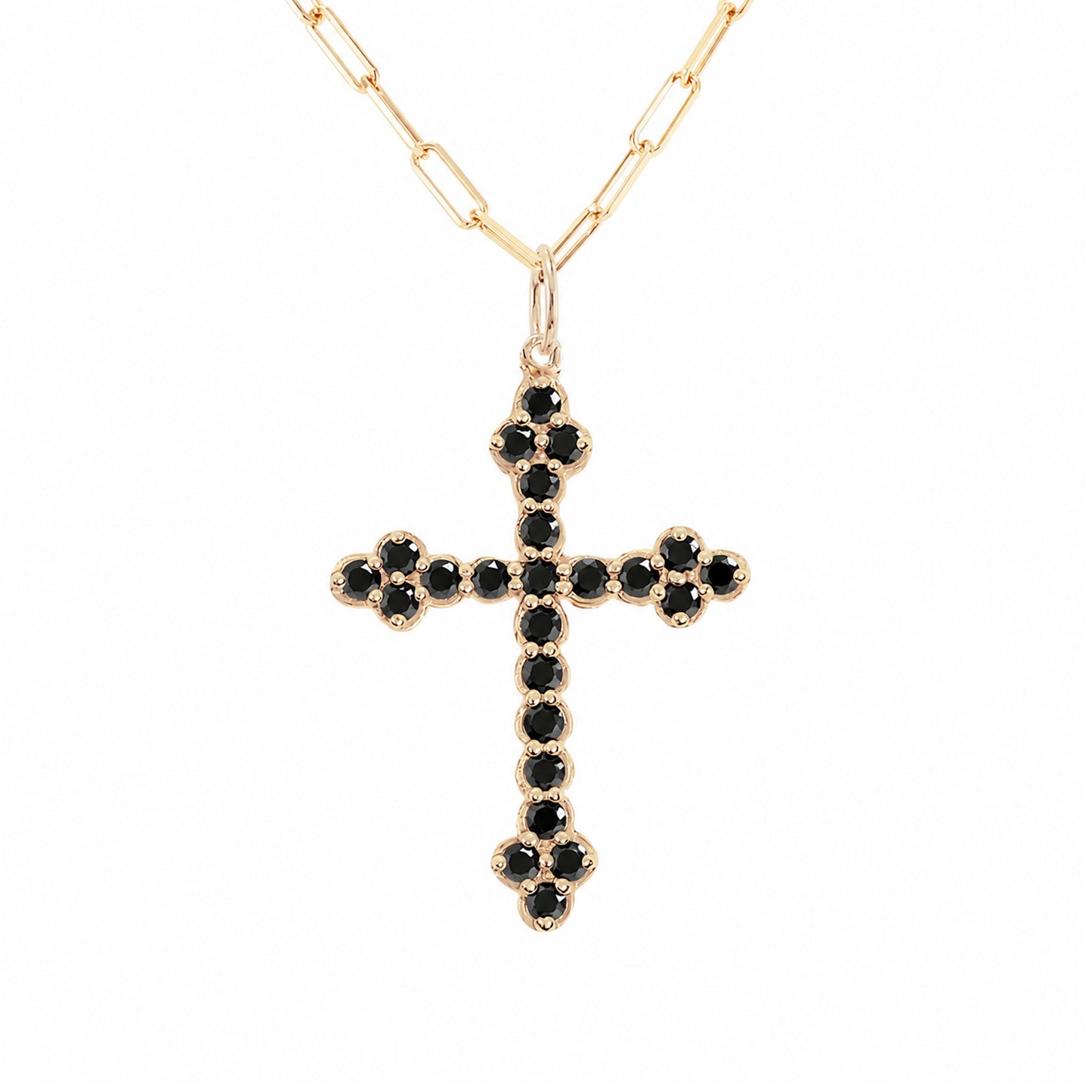 14K Gold Black Diamond Gothic Trinity Cross Charm Necklace ~ Large Size