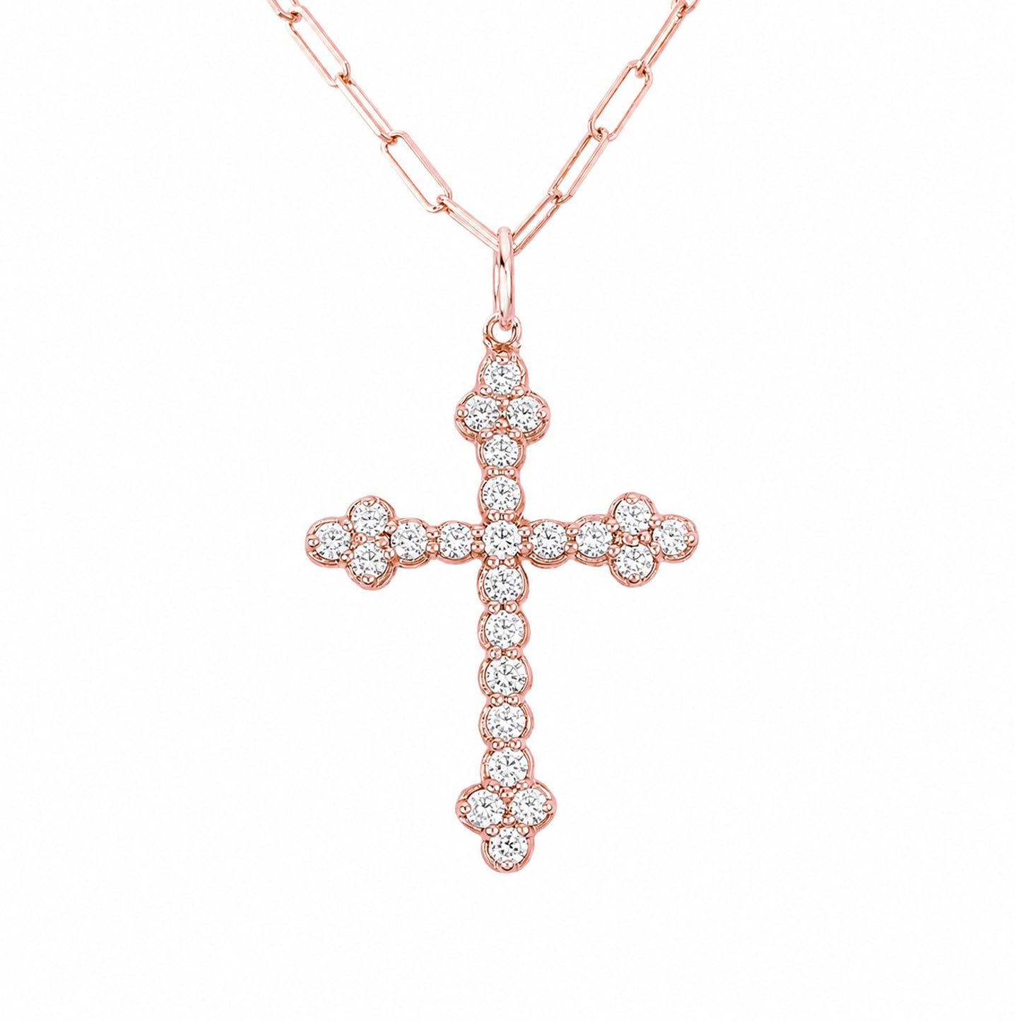 14K Gold Diamond Gothic Trinity Cross Charm Necklace ~ Large Size