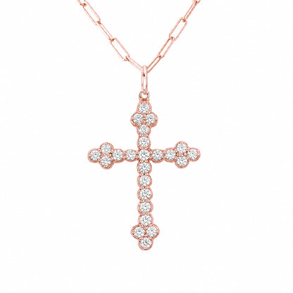 14K Gold Diamond Gothic Trinity Cross Charm Necklace ~ Large Size