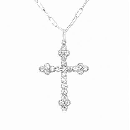 14K Gold Diamond Gothic Trinity Cross Charm Necklace ~ Large Size