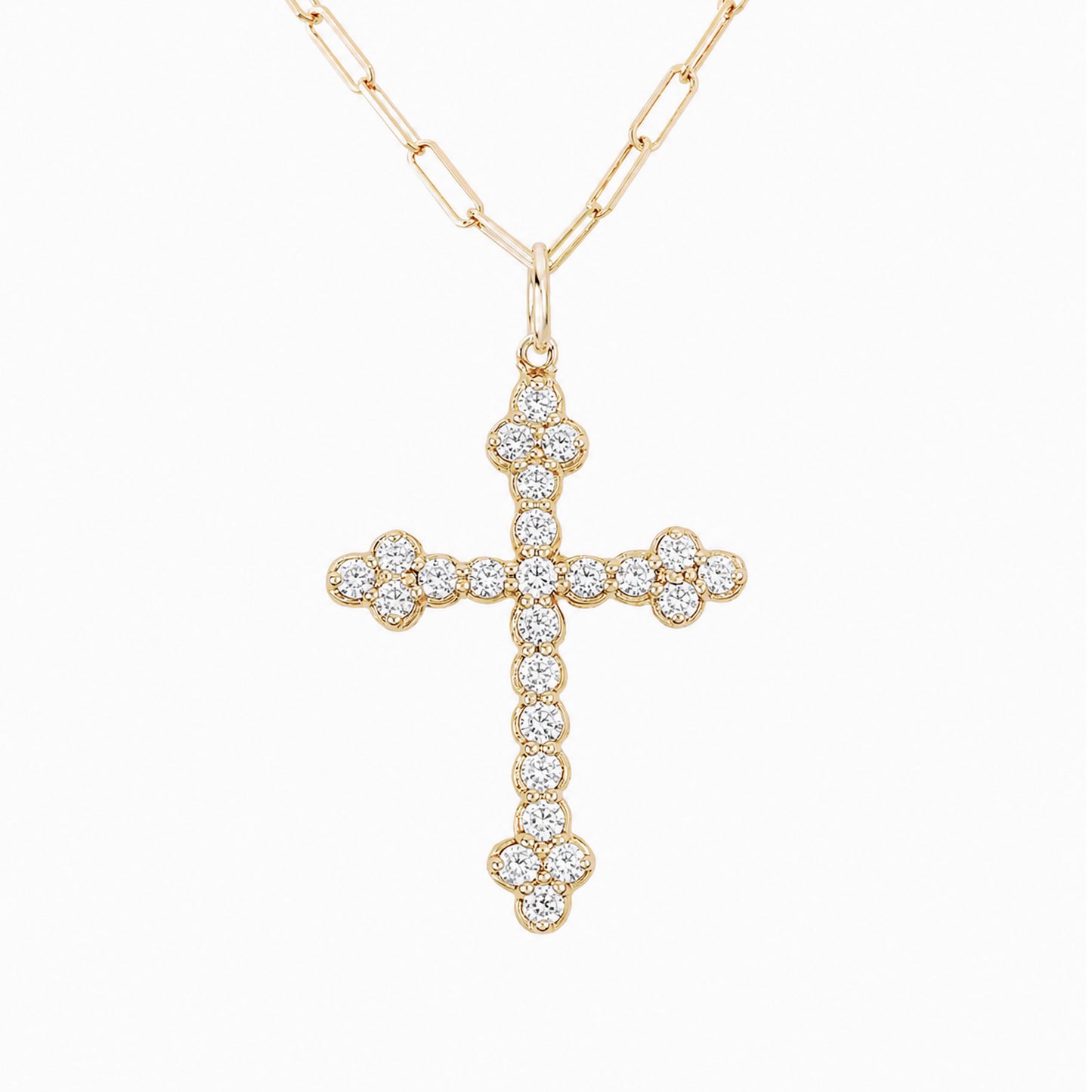 14K Gold Diamond Gothic Trinity Cross Charm Necklace ~ Large Size