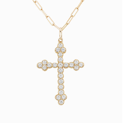 14K Gold Diamond Gothic Trinity Cross Charm Necklace ~ Large Size