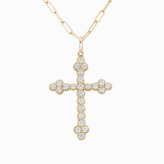 14K Gold Diamond Gothic Trinity Cross Charm Necklace ~ Large Size