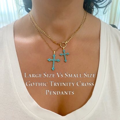 14K Gold Opal Gothic Trinity Cross Necklace ~ Large Size