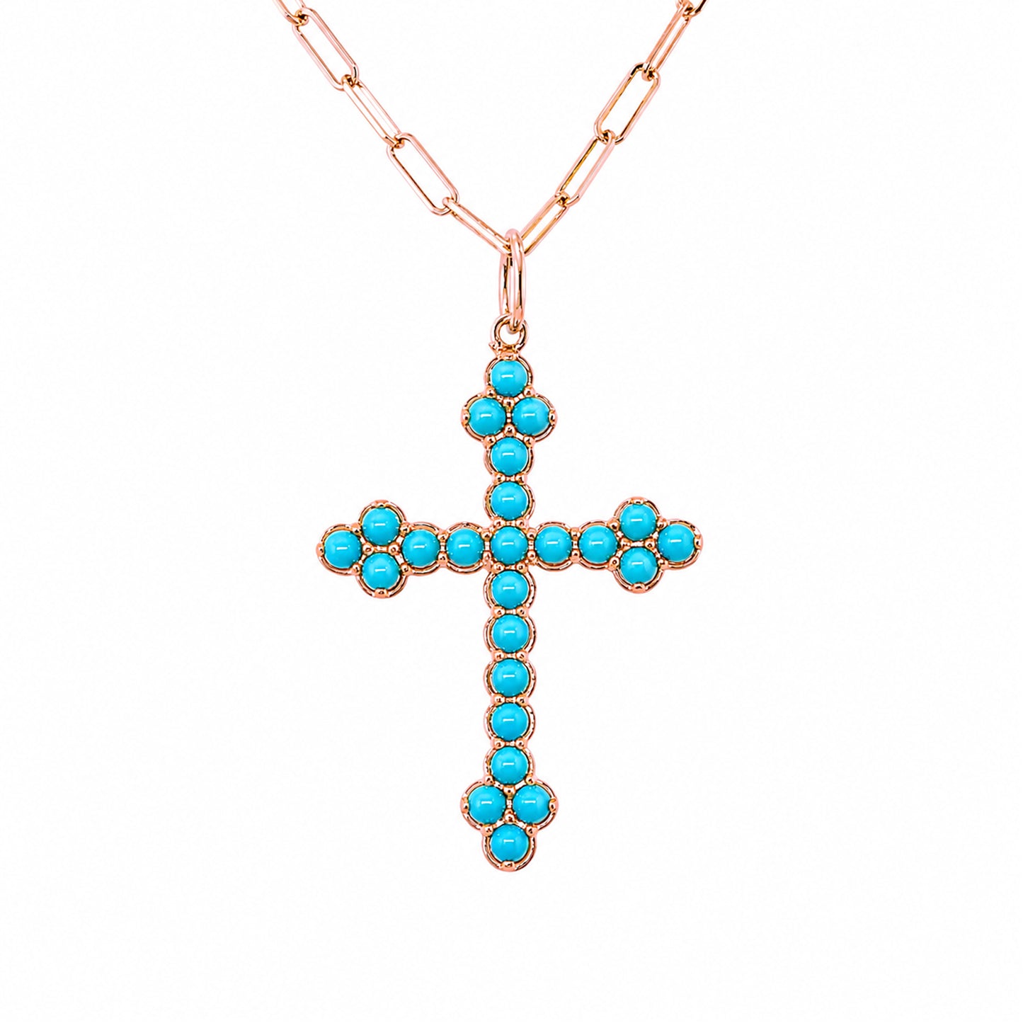 14K Gold Turquoise Gothic Trinity Cross Necklace ~ Large Size