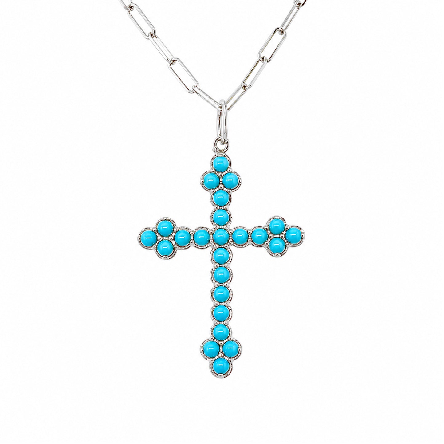 14K Gold Turquoise Gothic Trinity Cross Necklace ~ Large Size