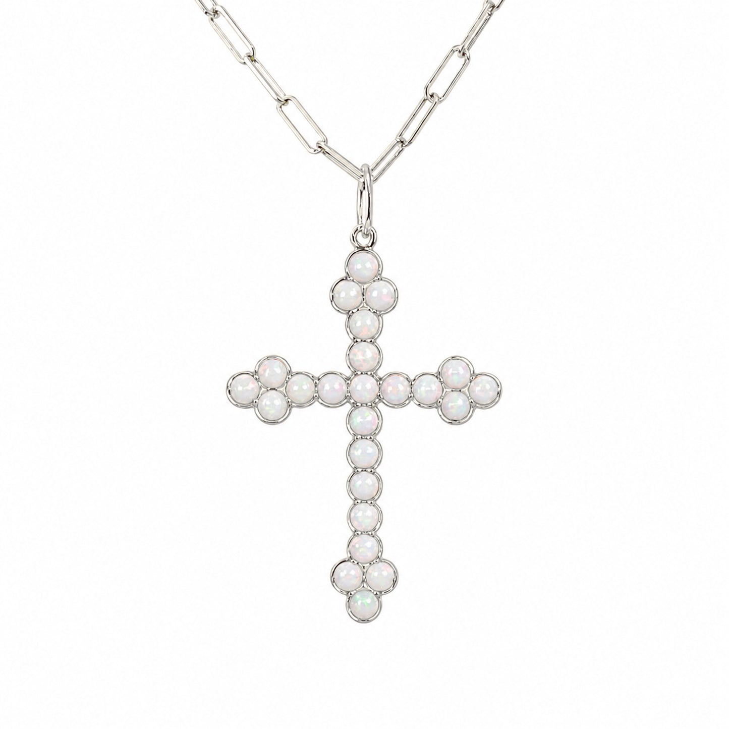 14K Gold Opal Gothic Trinity Cross Necklace ~ Large Size