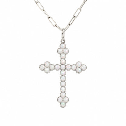 14K Gold Opal Gothic Trinity Cross Necklace ~ Large Size