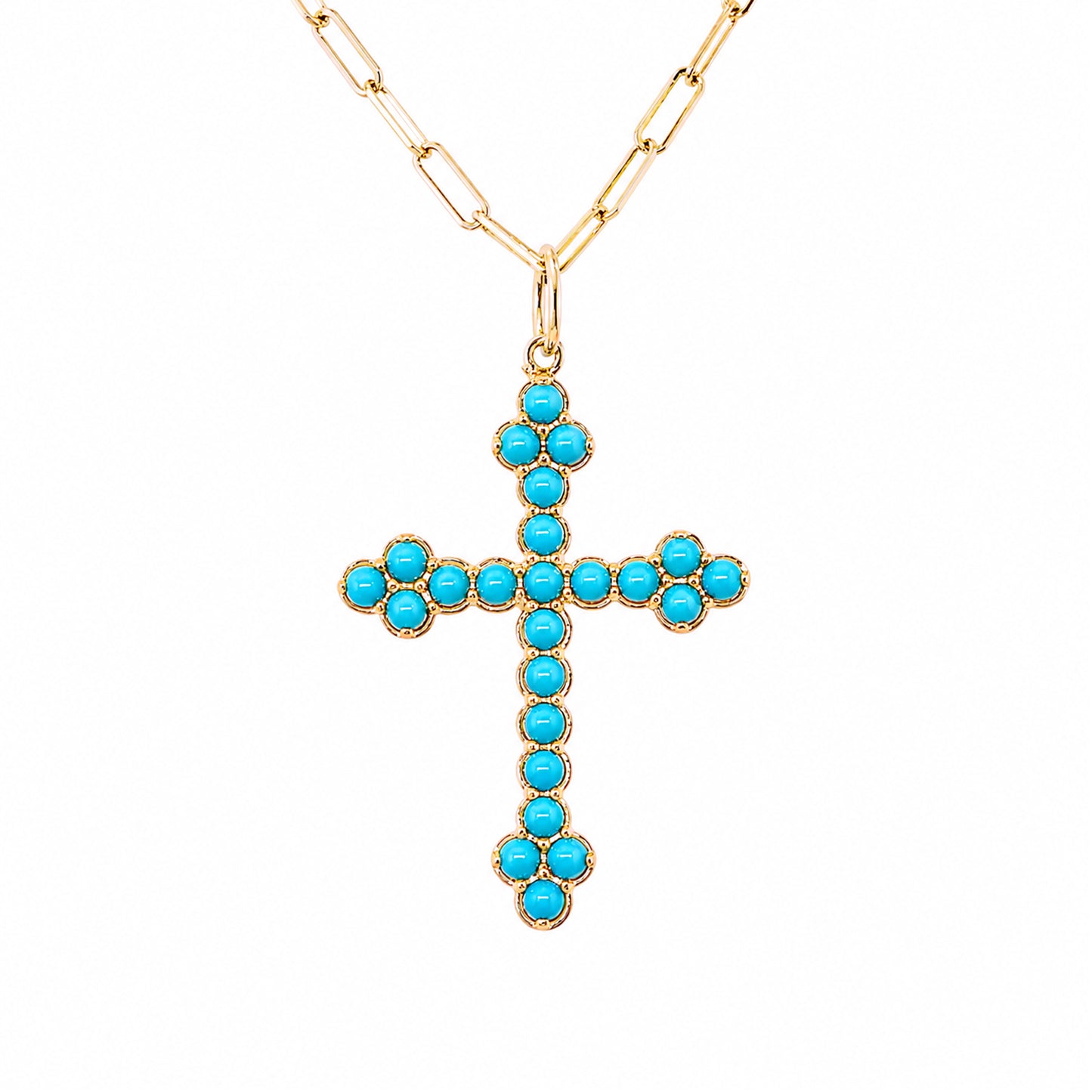 14K Gold Turquoise Gothic Trinity Cross Necklace ~ Large Size
