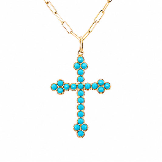 14K Gold Turquoise Gothic Trinity Cross Necklace ~ Large Size
