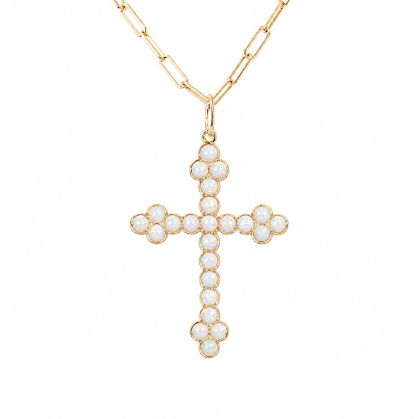 14K Gold Opal Gothic Trinity Cross Necklace ~ Large Size