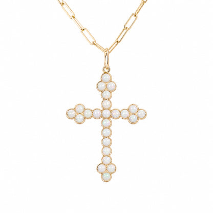 14K Gold Opal Gothic Trinity Cross Necklace ~ Large Size