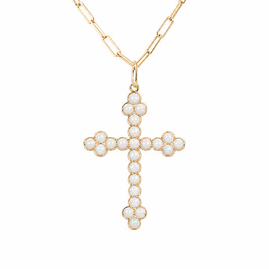 14K Gold Opal Gothic Trinity Cross Necklace ~ Large Size