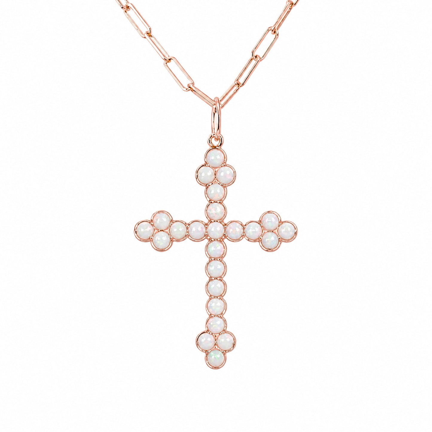 14K Gold Opal Gothic Trinity Cross Necklace ~ Large Size