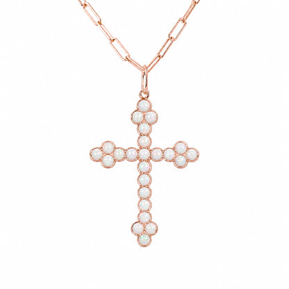 14K Gold Opal Gothic Trinity Cross Necklace ~ Large Size