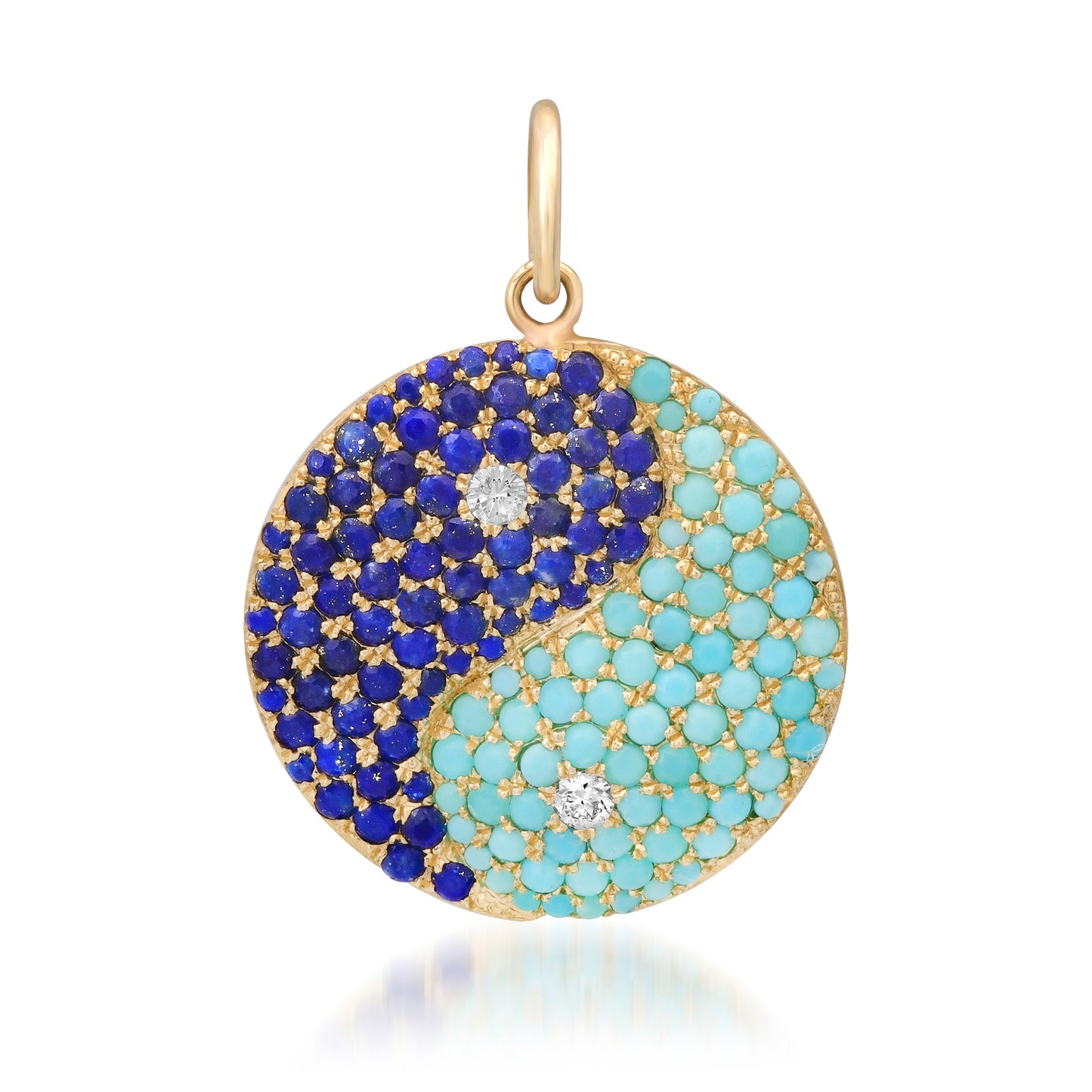 14K Gold Diamond, Lapis Lazuli & Turquoise Yin Yang Charm Pendant ~ Large Size