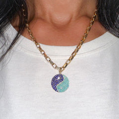 14K Gold Diamond, Lapis Lazuli & Turquoise Yin Yang Charm Pendant ~ Large Size