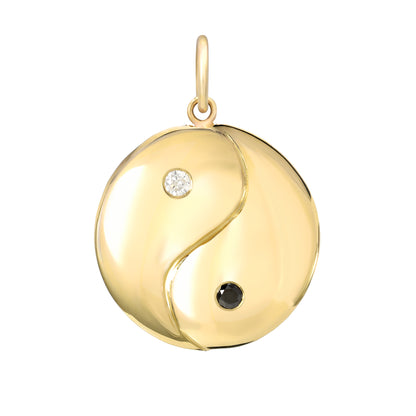 14K Gold Diamond Yin Yang Charm Pendant ~ Large Size
