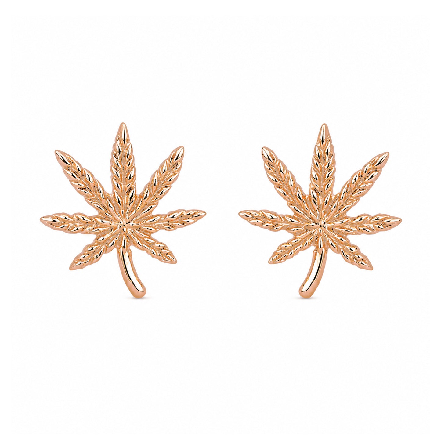 14K Gold Marijuana Leaf Stud Earrings, Medium Size
