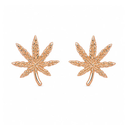 14K Gold Marijuana Leaf Stud Earrings, Medium Size