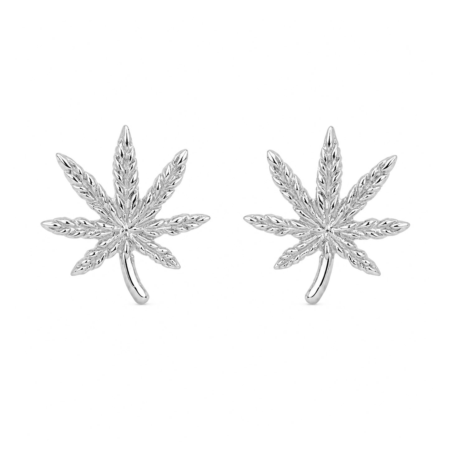 14K Gold Marijuana Leaf Stud Earrings, Medium Size