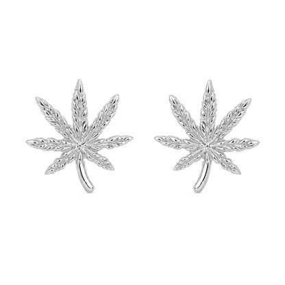 14K Gold Marijuana Leaf Stud Earrings, Medium Size