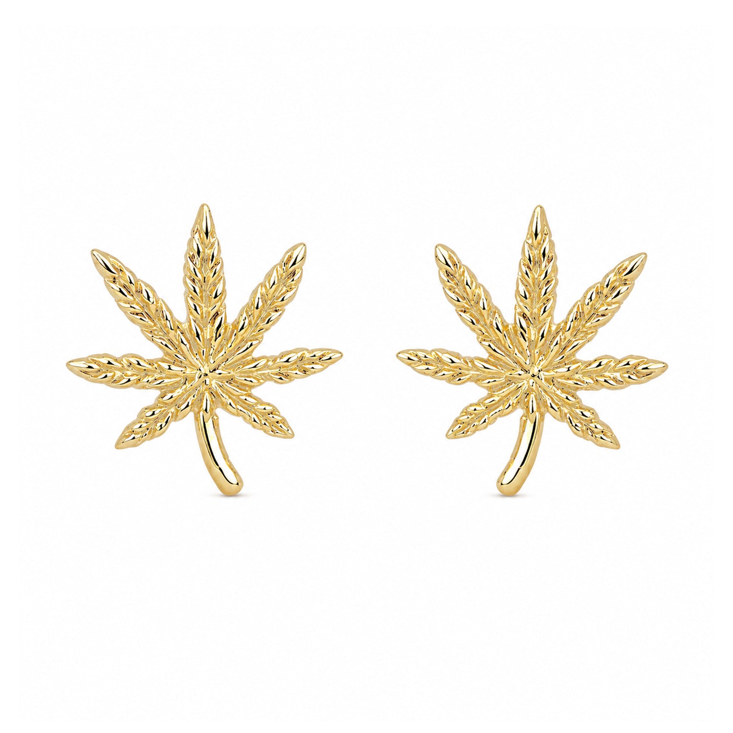 14K Gold Marijuana Leaf Stud Earrings, Medium Size
