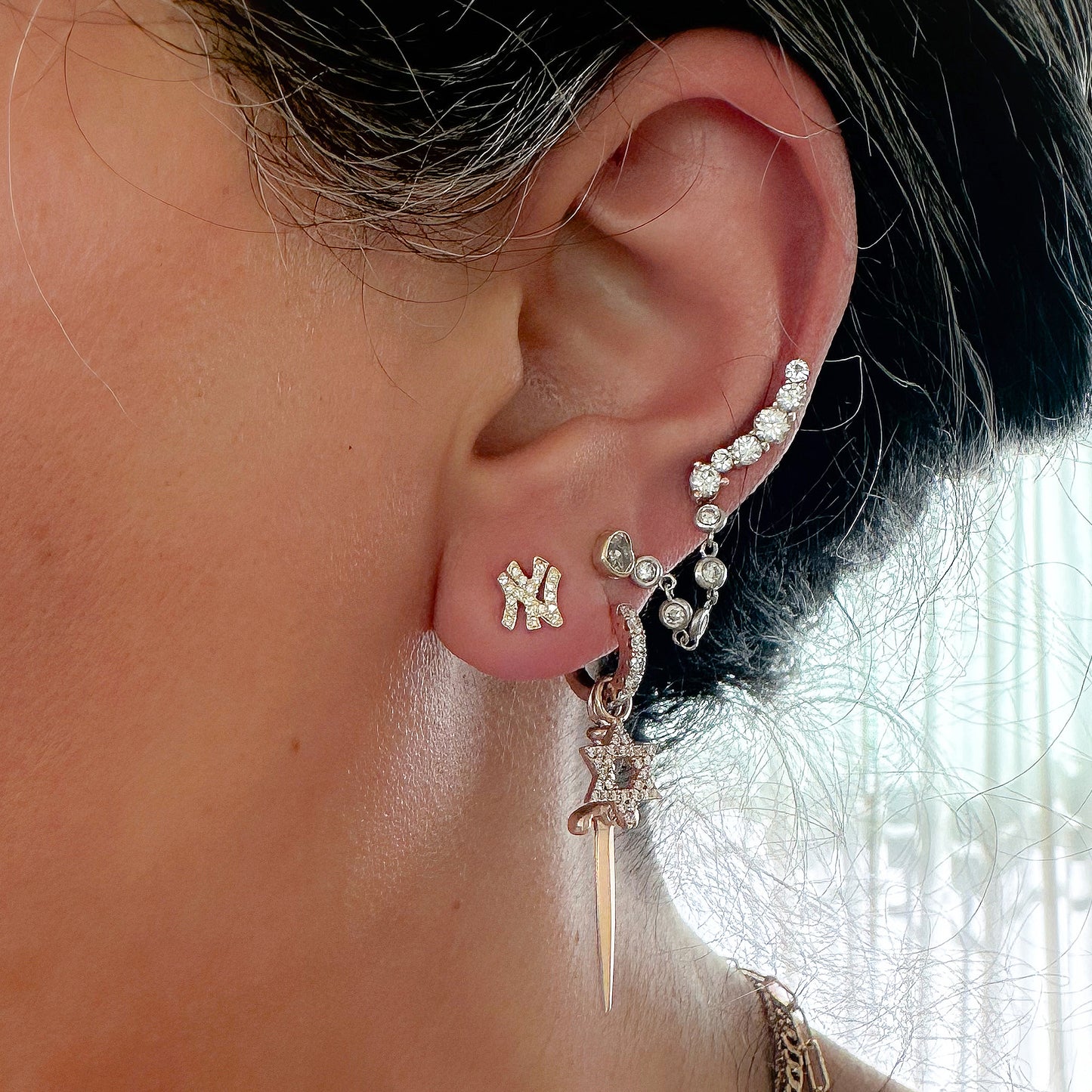 14K Gold Diamond "NY" Initials Stud Earring