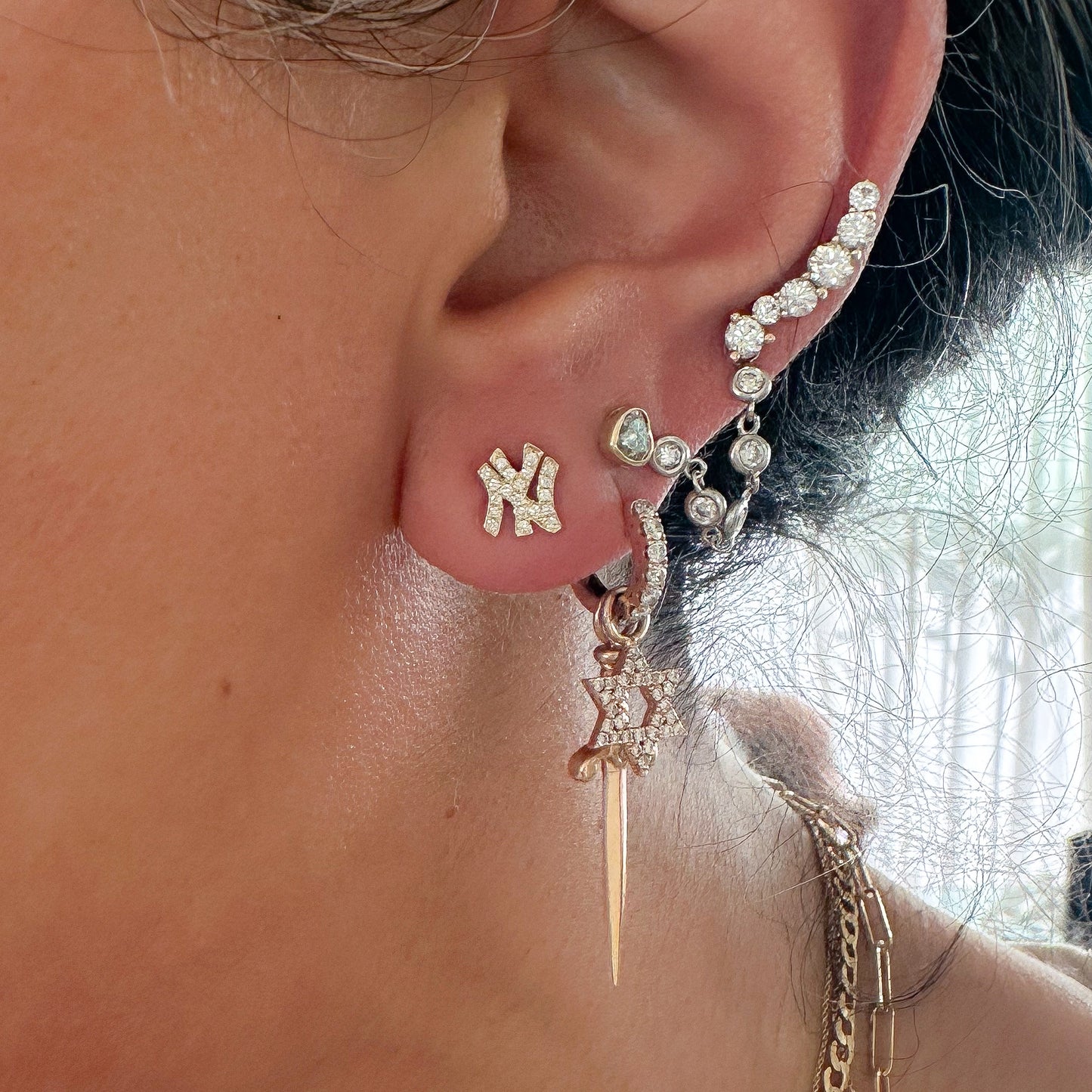 14K Gold Diamond "NY" Initials Stud Earring