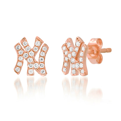 14K Gold Diamond "NY" Initials Stud Earring