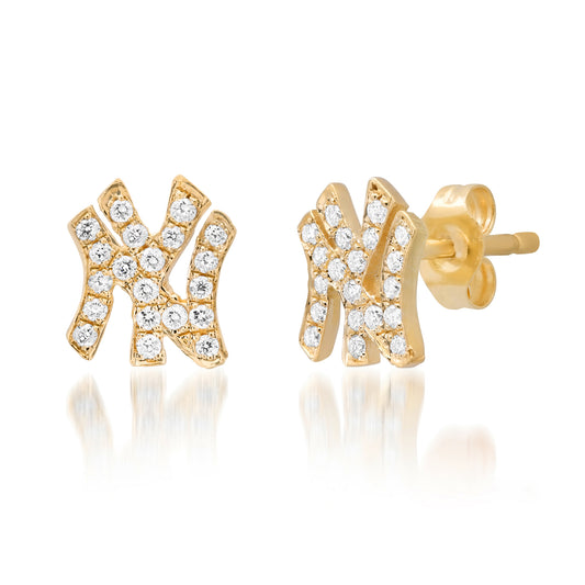 14K Gold Diamond "NY" Initials Stud Earring